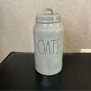 Rae Dunn Gray Black oats Canister approx 9.5” high